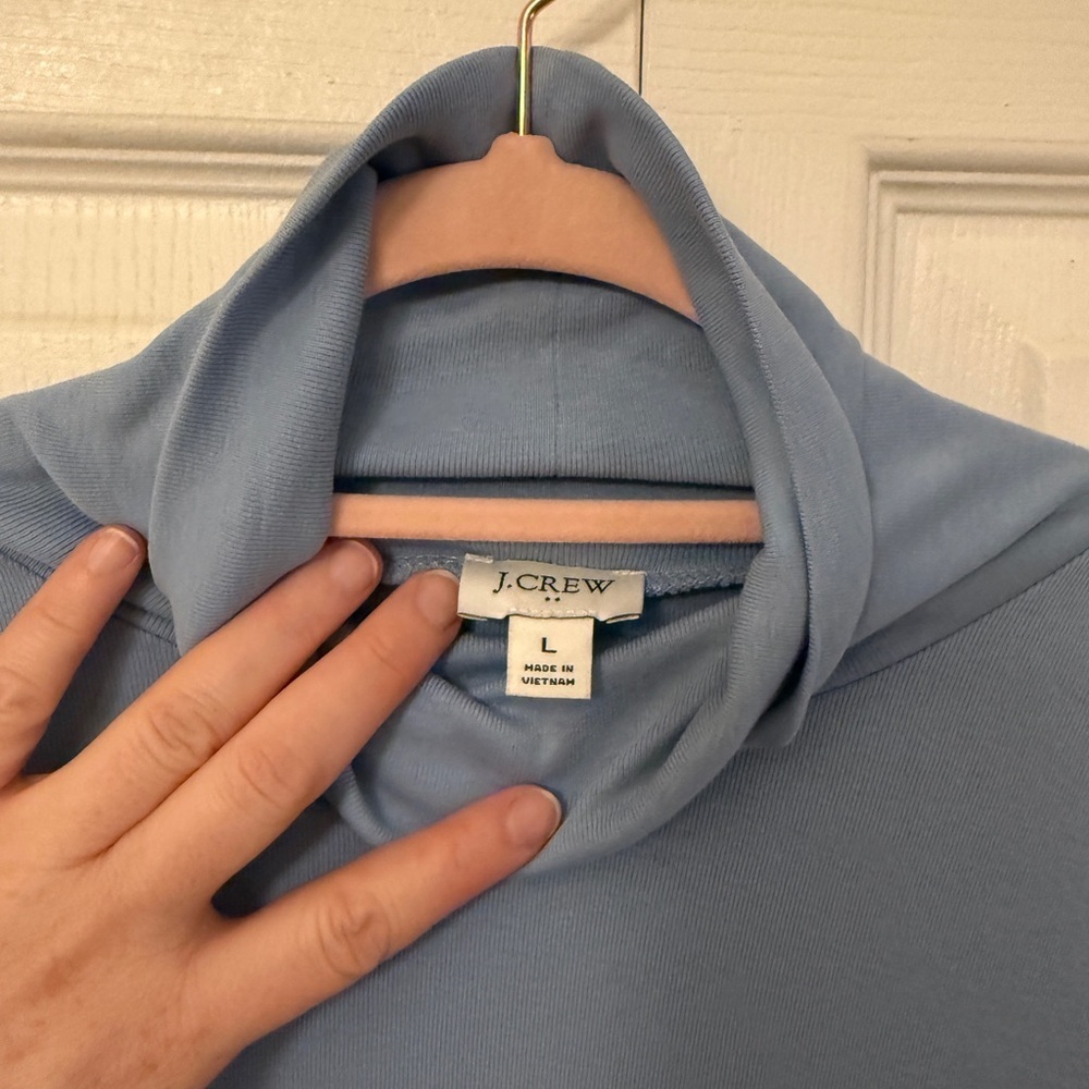 J. Crew Sky Blue Turtleneck Jersey Knit Top L - Picture 3 of 5